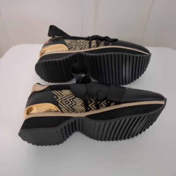 Gioseppo Sport Chic Sneakers Black & Gold, W/Ribbon Accents, Size 6 36, NWOT - Picture 6 of 8